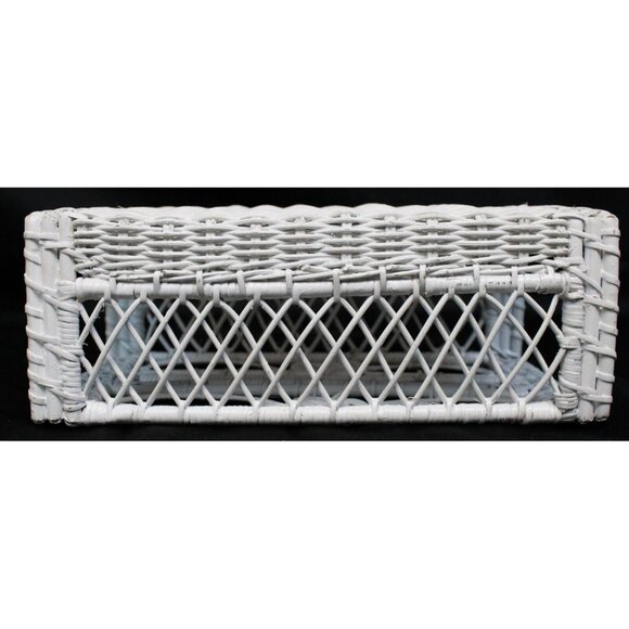 Vtg White Wicker Tissue Box Holder Kleenex Cover Woven Rattan Rectangle Boho - Picture 6 of 11